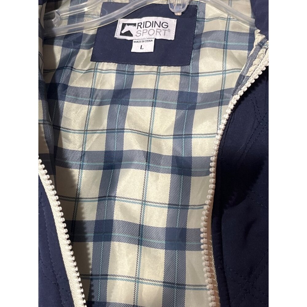 Riding Sport Quilted Navy Vest By Dover Saddlery Plaid Lining Womens Size L 26f - Picture 3 of 8
